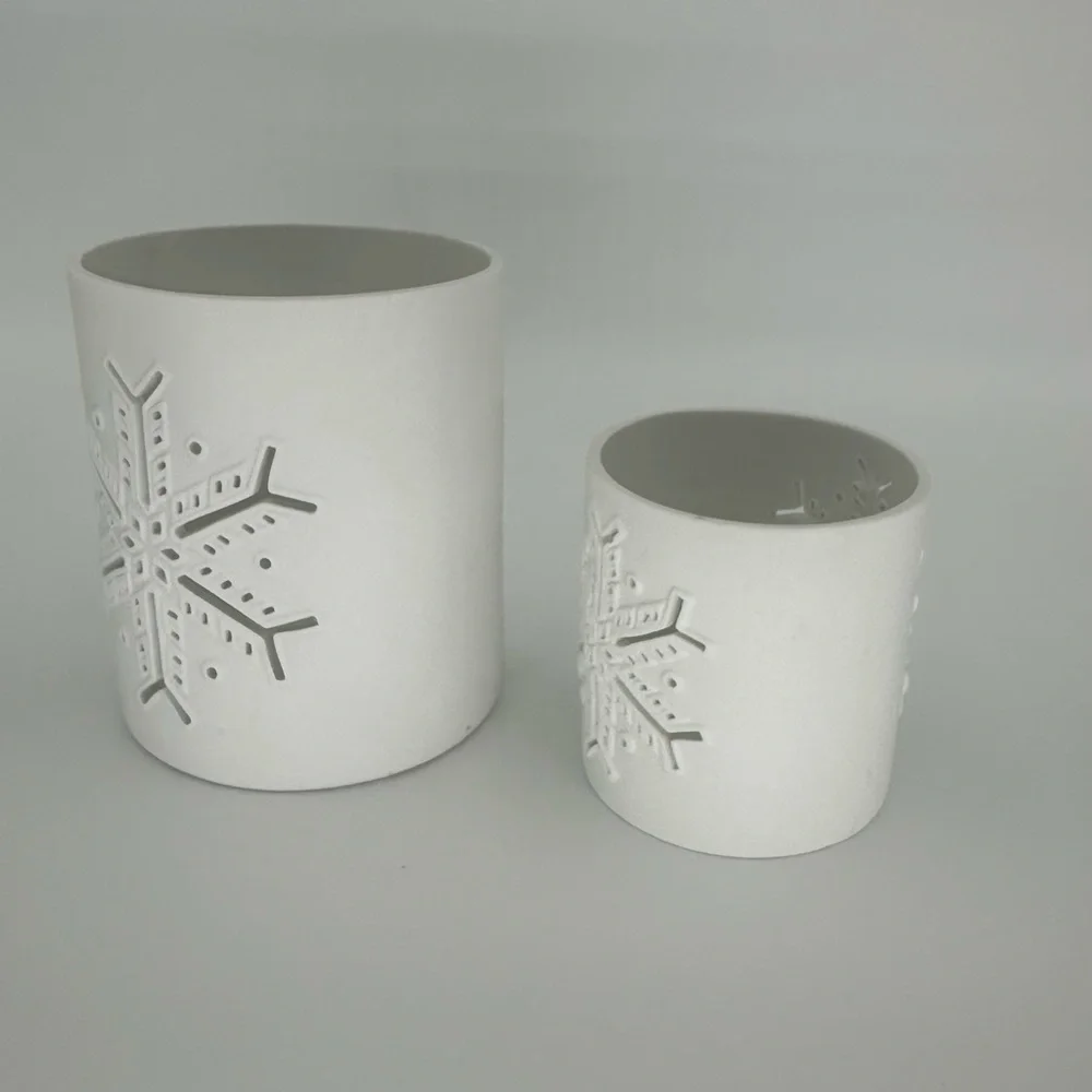 2 Crate & Barrel Snowflake Hurricane Candle Holders